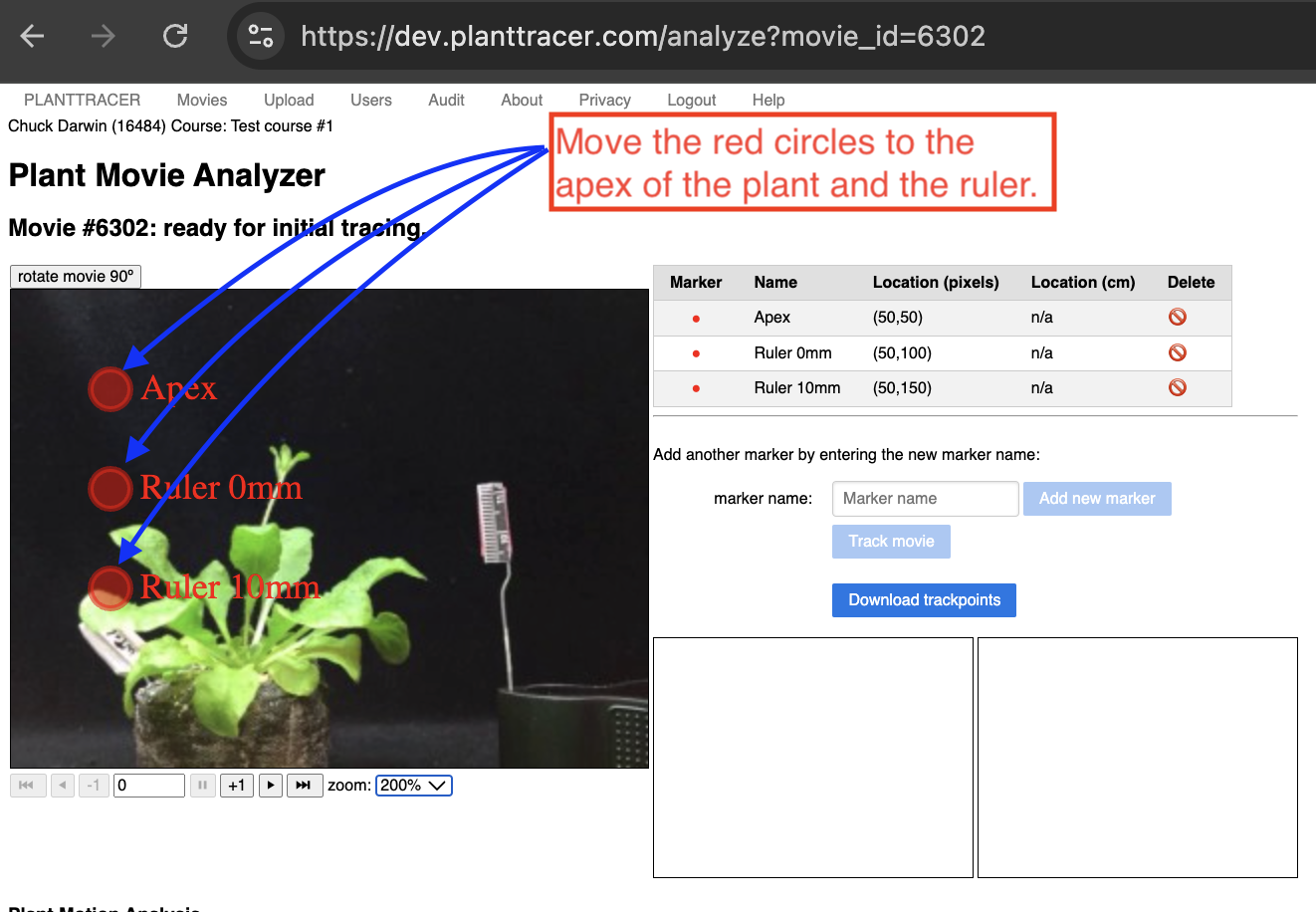 Tracking uploaded movie on Plant Tracer