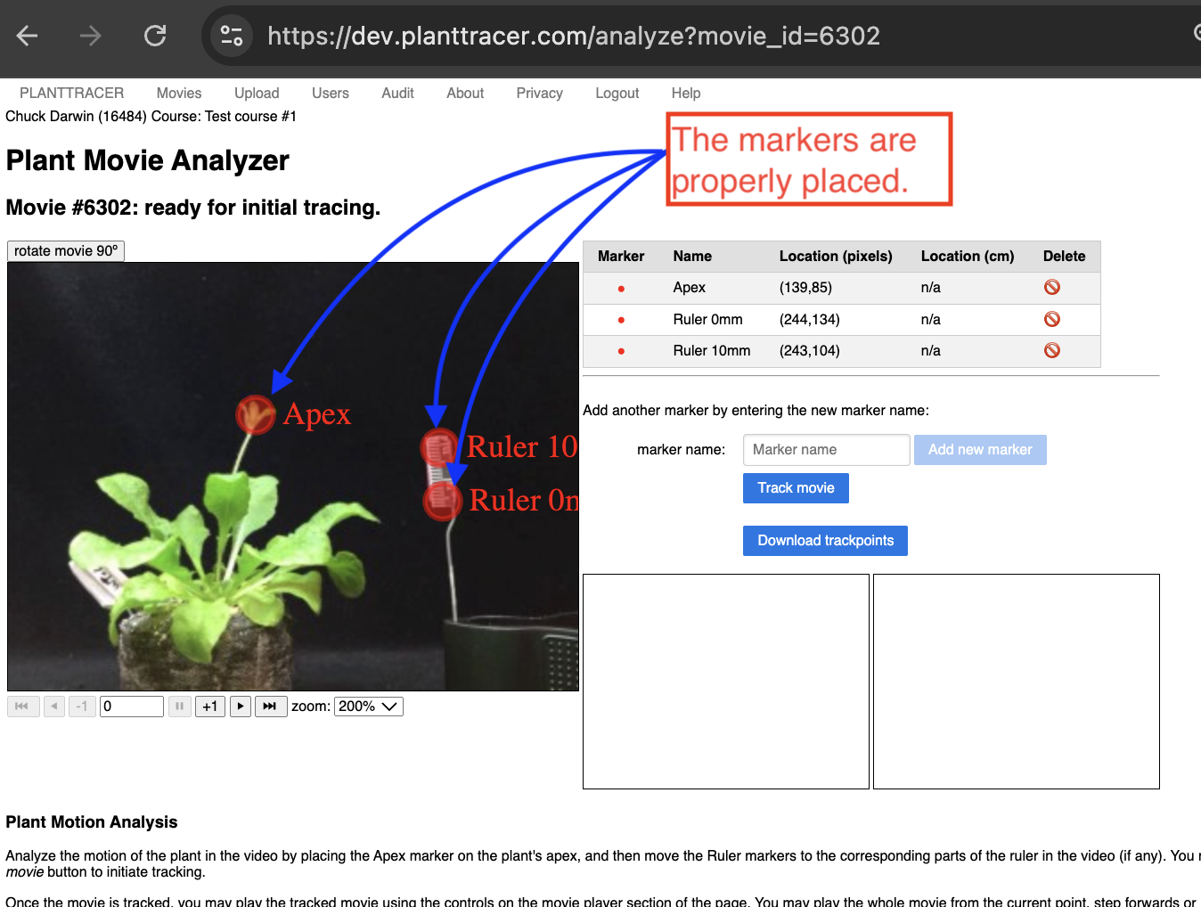 Tracking uploaded movie on Plant Tracer