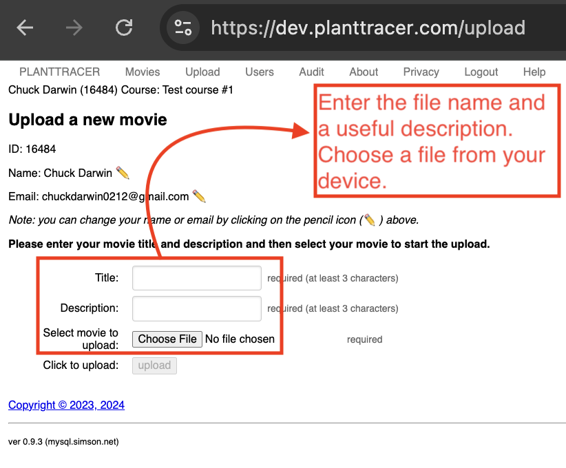 Uploading Movies on Plant Tracer